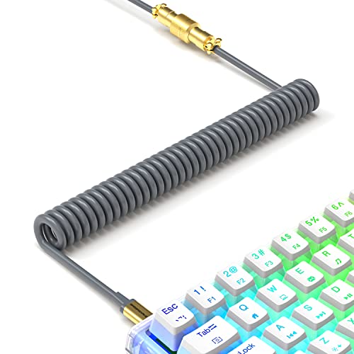 XINMENG C02 Spiralkabel für Tastatur, TPU erweiterbares USB-C Spiralkabel, Typ-C zu USB-A, mit abnehmbarem Gold Metall Flugzeugstecker, für Tastatur, Mac, PC,Laptop - Grau von XINMENG