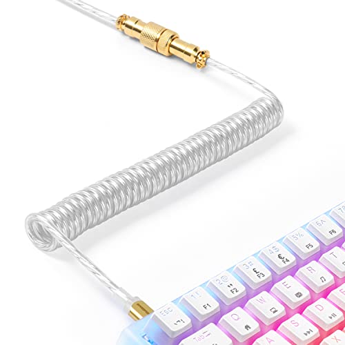 XINMENG C02 Spiraltastaturkabel, TPU erweiterbares USB-C Spiralkabel, Typ-C auf USB-A, mit abnehmbarem Luftfahrtstecker aus Goldmetall, für Tastatur, Mac, PC, Laptop – durchsichtig von XINMENG