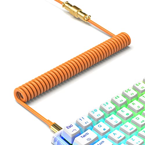XINMENG C02 USB-C-auf-A-Spiralkabel mit abnehmbarem, doppelt ummanteltem Spiralkabel Typ-C auf USB-A, ausziehbare Federlinie, Metall, Fliegergold, für Xbox/Maus/USB-Flash-Laufwerk Orange von XINMENG