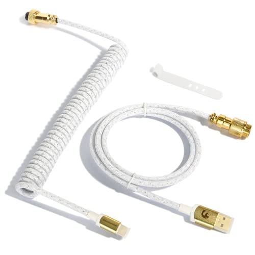 XINMENG C03 Spiraltastaturkabel, geflochtenes, erweiterbares, benutzerdefiniertes USB-C-Kabel für mechanische Tastatur, Typ-C auf USB-A, mit abnehmbarem Goldmetall-Luftfahrtstecker – Weiß von XINMENG