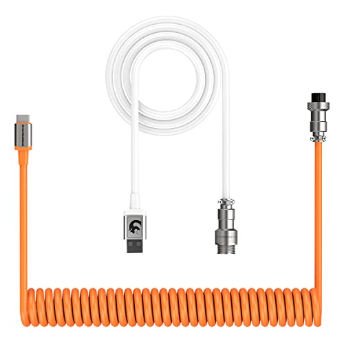 XINMENG G213 Pro Spiralkabel, USB-Typ-C-Kabel, Typ-C auf USB A, mechanisches TPU-Tastaturkabel 51,18 Zoll mit abnehmbarem Aviator-Anschluss für Gaming-Tastatur/Tablet/Mac (Weiß/Orange) von XINMENG