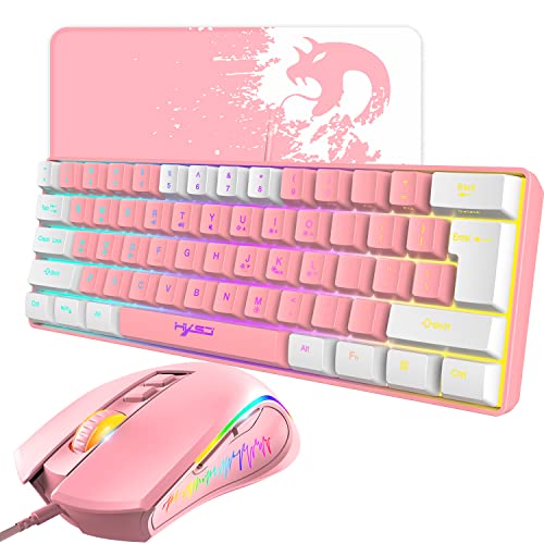 XINMENG Gaming-Tastatur-Maus-Kombination, RGB-Keyboard + Mäuse + Mauspad, Stecker und Spiel, mechanisches Gefühl Tastatur Rainbow LED Gaming Mouse 3600 DPI, für PS4 PS5 PC Mac Laptop (Rosa) von XINMENG