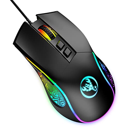 XINMENG PC-Gaming-Maus, Computermaus, 7 Tasten, mit optischem Mausschalter, 4 einstellbare DPI, bequemer Griff, ergonomische LED-Hintergrundbeleuchtung, 3600 DPI Gaming-Mäuse, Plug & Play – Schwarz von XINMENG