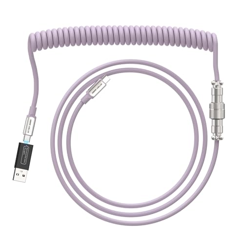 XINMENG Spiral-Gaming-Tastaturkabel, Ausziehbares TPU-USB-C-Kabel, Typ-C auf Typ-C, mit Abnehmbarem USB-auf-USB-C-Adapter aus Metall, für Laptops mit Mechanischer Tastatur – Lila von XINMENG