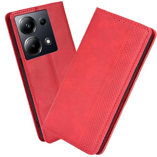 XINNI Handyhülle für Xiaomi Poco M6 Pro 4G Hülle, PU/TPU Klappetui Schutzhülle Flip Magnetisch Telefonhülle, Rot von XINNI