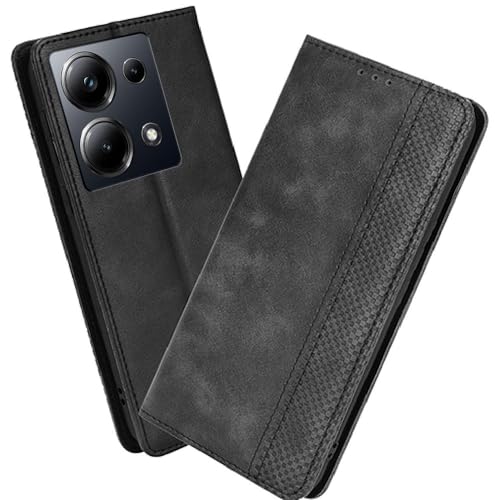 XINNI Handyhülle für Xiaomi Poco M6 Pro 4G Hülle, PU/TPU Klappetui Schutzhülle Flip Magnetisch Telefonhülle, Schwarz von XINNI