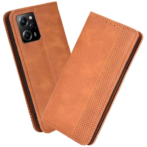 XINNI Handyhülle für Xiaomi Poco X5 Pro 5G Hülle, PU/TPU Klappetui Schutzhülle Flip Magnetisch Telefonhülle, Braun von XINNI