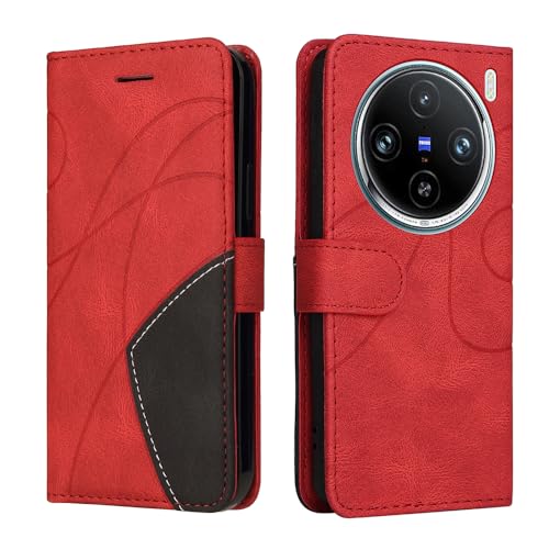 XINNI Handyhülle für vivo X100 Pro 5G Hülle, PU/TPU Retro Klappetui Stoßfeste Schutzhülle Flip Magnetisch Telefonhülle, Rot von XINNI