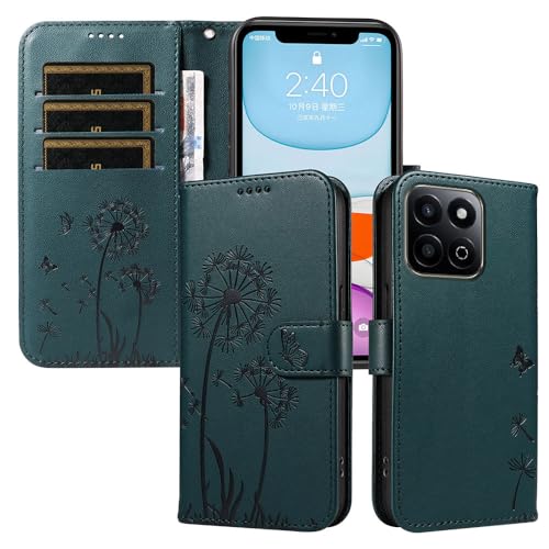 XINNI Hülle für Honor 200 Smart, Löwenzahn Schmetterling Geprägte PU Leder Brieftasche Abdeckung, Dunkelgrün XINNI Hülle für Honor 200 Smart, Löwenzahn Schmetterling Geprägte PU Leder Brieftasche Abdeckung, Dunkelgrün von XINNI
