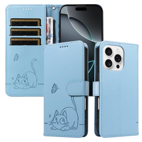 XINNI Hülle für Honor 400 Pro, Katze Schmetterling Geprägte PU Leder Brieftasche Abdeckung, Himmelblau XINNI Hülle für Honor 400 Pro, Katze Schmetterling Geprägte PU Leder Brieftasche Abdeckung, Himmelblau von XINNI