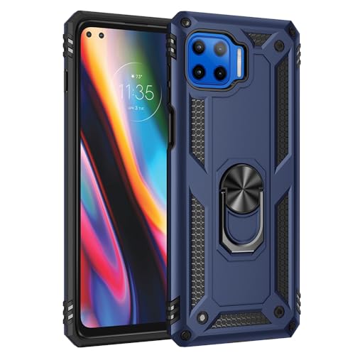 XINNI Hülle für Motorola Moto G 5G Plus Handyhülle, Militär Hybride PC + TPU 2-in-1 Rüstung Schützende Rückseite Abdeckung mit Halterung, Blau von XINNI