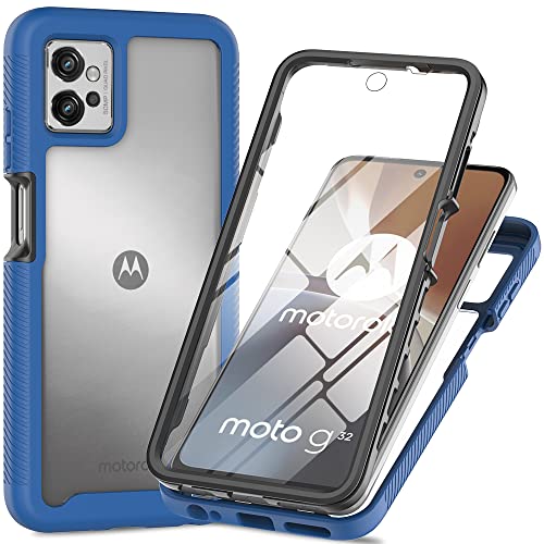 XINNI Hülle für Motorola Moto G32, 360 Grad Stoßfeste Schutzhülle mit Integriertem Bildschirmschutz, Robuster Bumper Outdoor Full Body Case, Dunkelblau von XINNI