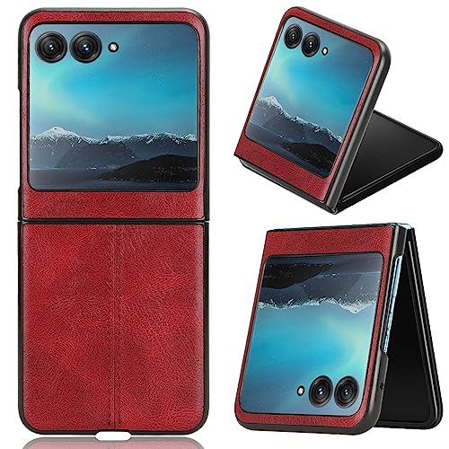 XINNI Hülle für Motorola Razr 40 Ultra Handyhülle, Leder PC + TPU Rahmen Schutzhülle, Rot von XINNI