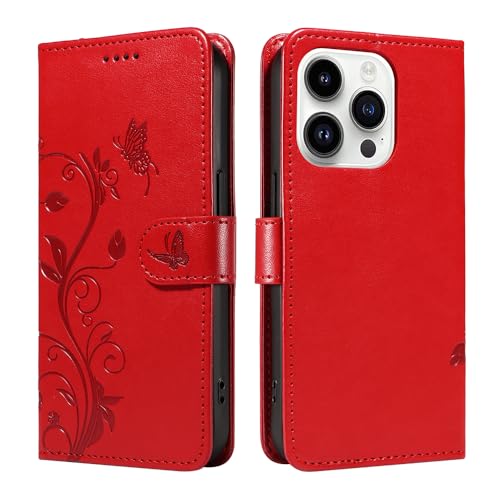 XINNI Hülle für Realme 14T 5G, Aprikosenblütenbaum Schmetterling Geprägte PU Leder Brieftasche Abdeckung, Rot XINNI Hülle für Realme 14T 5G, Aprikosenblütenbaum Schmetterling Geprägte PU Leder Brieftasche Abdeckung, Rot von XINNI