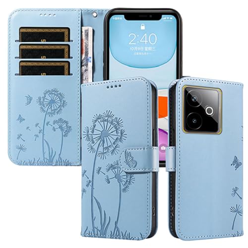 XINNI Hülle für Realme GT 7T, Löwenzahn Schmetterling Geprägte PU Leder Brieftasche Abdeckung, Himmelblau XINNI Hülle für Realme GT 7T, Löwenzahn Schmetterling Geprägte PU Leder Brieftasche Abdeckung, Himmelblau von XINNI