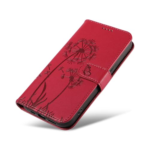 XINNI Hülle für Realme GT 7T, Löwenzahn Schmetterling Geprägte PU Leder Brieftasche Abdeckung, Rot XINNI Hülle für Realme GT 7T, Löwenzahn Schmetterling Geprägte PU Leder Brieftasche Abdeckung, Rot von XINNI