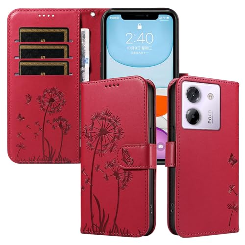 XINNI Hülle für Xiaomi Poco M7 Pro 5G, Löwenzahn Schmetterling Geprägte PU Leder Brieftasche Abdeckung, Rot XINNI Hülle für Xiaomi Poco M7 Pro 5G, Löwenzahn Schmetterling Geprägte PU Leder Brieftasche Abdeckung, Rot von XINNI