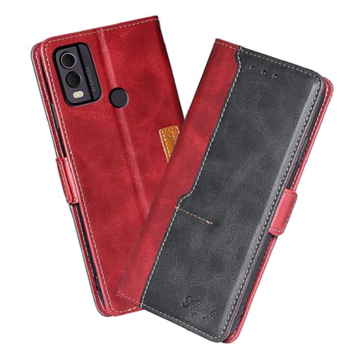 XINNI Robustes Etui für Nokia C22 Hülle, PU/TPU Retro Klappetui Stoßfeste Schutzhülle Flip Handyhülle Magnetisch Telefonhülle Case Cover, Rot von XINNI