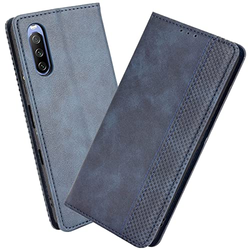 XINNI Robustes Etui für Sony Xperia 10 III Hülle, PU/TPU Retro Klappetui Stoßfeste Schutzhülle Flip Handyhülle Magnetisch Telefonhülle Case Cover, Blau von XINNI