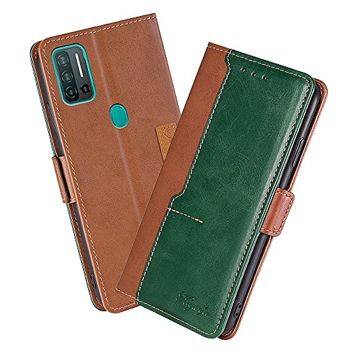 XINNI Robustes Etui für Ulefone Note 11p Hülle, PU/TPU Retro Klappetui Stoßfeste Schutzhülle Flip Handyhülle Magnetisch Telefonhülle Case Cover, Braun+Grün von XINNI