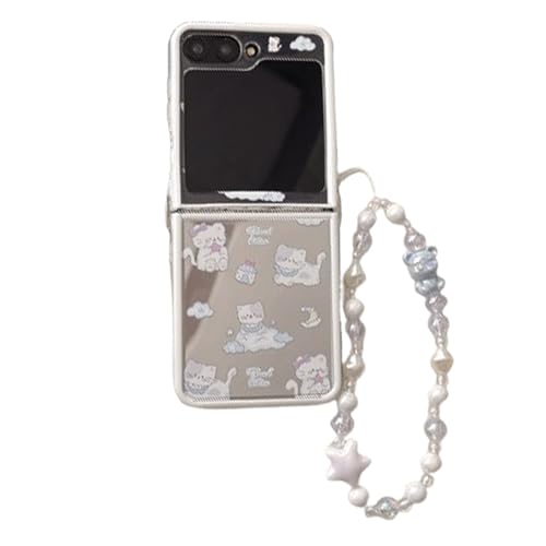 XINVHUA Call Phone Case for Samsung Galaxy Z Flip6, Cute TPU Mirror Protective Cover Fashion Rose Cloud Kitten Style, Compatible with Galaxy Z Flip6 Women Girls (Cloud) von XINVHUA