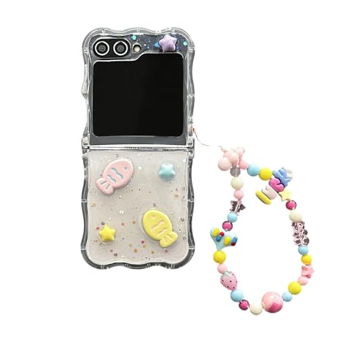 XINVHUA Handyhülle für Samsung Galaxy Z Flip6, Niedliche Mode TPU Schutzhülle Blume Stern Fisch Muster Stil Kompatibel mit Galaxy Z Flip6 Frauen Mädchen (Fisch) von XINVHUA