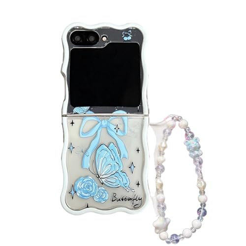 XINVHUA Handyhülle für Samsung Galaxy Z Flip6, Niedliche Transparente Mode TPU Schöne Schmetterling Stil Schutzhülle Kompatibel mit Galaxy Z Flip6 Mädchen Frauen (Blau) von XINVHUA