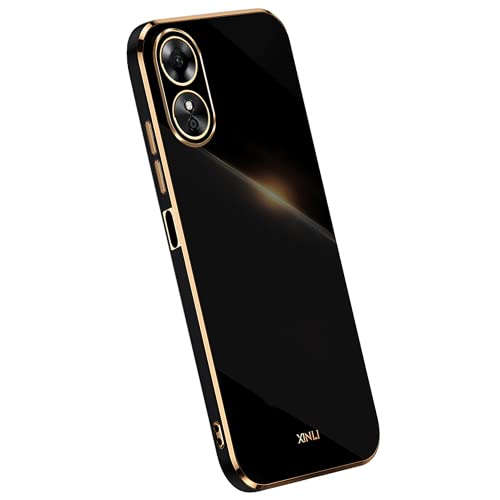 XINYEXIN Handyhülle für Oppo A17 Hülle aus Silikon, Goldener Rand Design Ultra Dünn Weiches TPU Stoßfeste Schutzhülle Silicone Case Cover - Schwarz von XINYEXIN