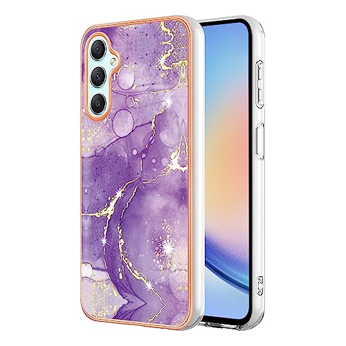 XINYEXIN Handyhülle für Samsung Galaxy A25 5G / Galaxy A24 4G Hülle Mädchen Glitzer Bunt Marmor Muster Design Robust TPU Silikon Stoßfest Schutzhülle - Dunkelviolett von XINYEXIN