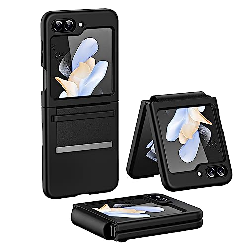 XINYEXIN Handyhülle für Samsung Galaxy Z Flip 5 Hülle Dünne mit Leder Scharnier, Samsung Z Flip 5 Hülle Stoßfeste Kratzfeste Schutzhülle für Z Flip 5 Case Cover Slim - Schwarz von XINYEXIN