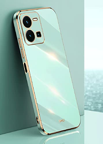 XINYEXIN Handyhülle für Vivo Y35 Hülle aus Silikon, Goldener Rand Design Ultra Dünn Weiches TPU Stoßfeste Schutzhülle Silicone Case Cover - Grün von XINYEXIN