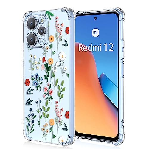 XINYEXIN Handyhülle für Xiaomi Redmi 12 4G Hülle Frau Mädchen Blumen Muster Design Ultra Dünn Transparent Schutzhülle Stoßfest TPU Bumper Clear Case - Flower Art von XINYEXIN