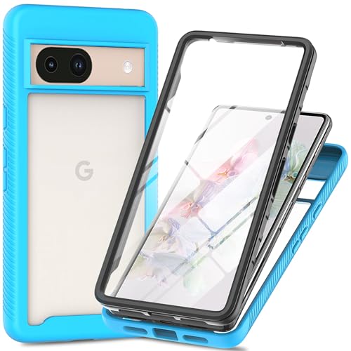 XINYEXIN Hülle für Google Pixel 8a, 360 Grad Stoßfeste Handyhülle mit Integriertem Displayschutz, Ganzkörper Robuste Klar Schutzhülle Bumper Case Cover - Hellblau von XINYEXIN