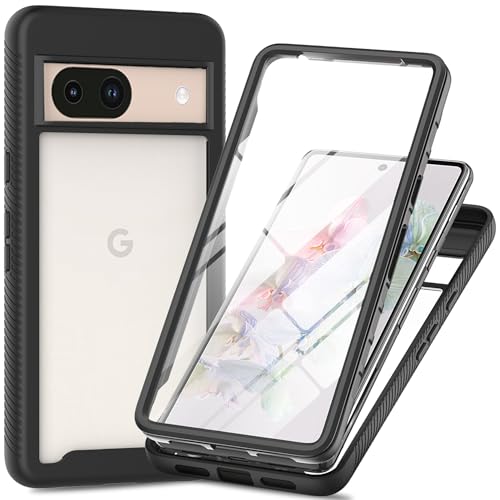 XINYEXIN Hülle für Google Pixel 8a, 360 Grad Stoßfeste Handyhülle mit Integriertem Displayschutz, Ganzkörper Robuste Klar Schutzhülle Bumper Case Cover - Schwarz von XINYEXIN