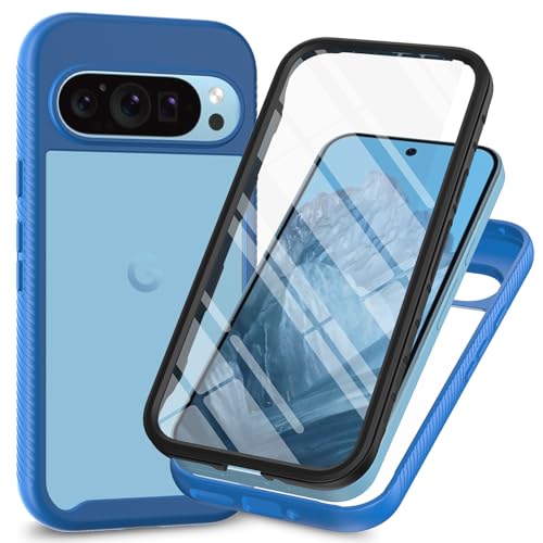 XINYEXIN Hülle für Google Pixel 9 Pro XL, 360 Grad Stoßfeste Handyhülle mit Integriertem Displayschutz, Ganzkörper Robuste Klar Schutzhülle Bumper Case Cover - Dunkelblau von XINYEXIN