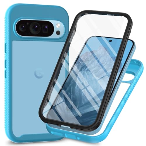 XINYEXIN Hülle für Google Pixel 9 Pro XL, 360 Grad Stoßfeste Handyhülle mit Integriertem Displayschutz, Ganzkörper Robuste Klar Schutzhülle Bumper Case Cover - Hellblau von XINYEXIN