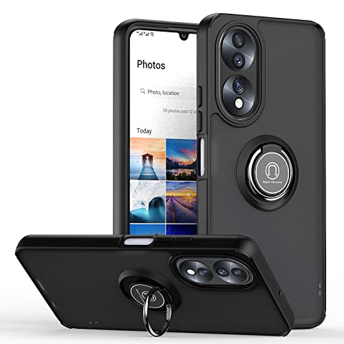 XINYEXIN Hülle für Honor 70 (6.67") mit Ring Stnad Stoßfest Handyhülle Anti-Scratch Durchscheinend PC Back + Soft TPU Bumper Case Cover - Schwarz von XINYEXIN