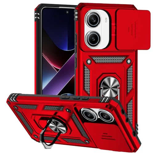 XINYEXIN Kameraschutz Handyhülle für Xiaomi Poco X7 Pro 5G Hülle mit 360 Grad Metal Ring Ständer Stoßfest Schutzhülle Hard Case Sliding Camera Cover - Rot von XINYEXIN
