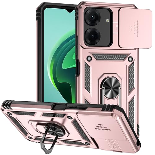 XINYEXIN Kameraschutz Handyhülle für Xiaomi Redmi 13C / Xiaomi Poco C65 Hülle mit 360 Grad Metal Ring Ständer Stoßfest Schutzhülle Hard Case Sliding Camera Cover - Roségold von XINYEXIN