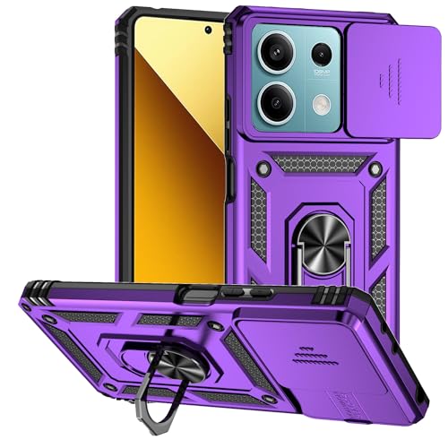 XINYEXIN Kameraschutz Handyhülle für Xiaomi Redmi Note 13 5G Hülle mit 360 Grad Metal Ring Ständer Stoßfest Schutzhülle Hard Case Sliding Camera Cover - Purple von XINYEXIN