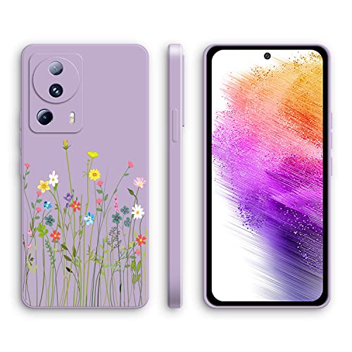 XINYEXIN Silikon Hülle für Xiaomi 13 Lite mit Süßes Muster Ultra Dünn Gerade Kante Weiches Silikon Handyhülle Stoßfest Schutzhülle - Flowers, Purple von XINYEXIN