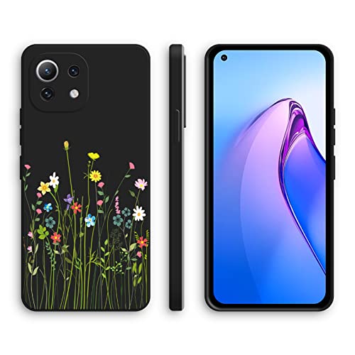 XINYEXIN Silikon Hülle für Xiaomi Mi 11 Lite 4G / 5G / 5G NE mit Süßes Muster Ultra Dünn Gerade Kante Weiches Silikon Handyhülle Stoßfest Schutzhülle - Flowers, Black von XINYEXIN