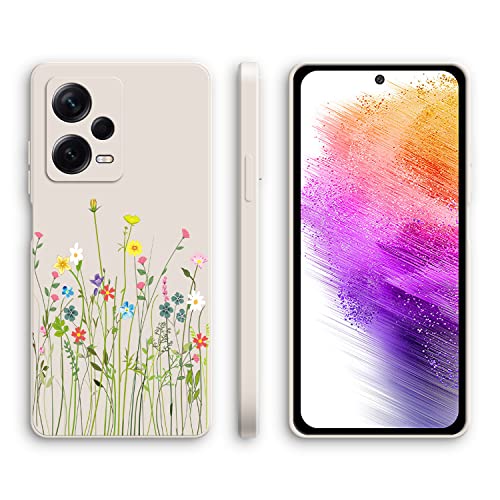 XINYEXIN Silikon Hülle für Xiaomi Redmi Note 12 5G / Poco X5 5G mit Süßes Muster Ultra Dünn Gerade Kante Weiches Silikon Handyhülle Stoßfest Schutzhülle - Flowers, White von XINYEXIN