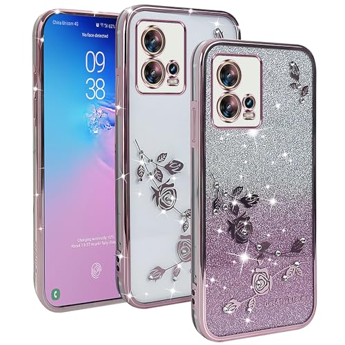 XINYEXIN Transparent Glitzer Hülle für Motorola Edge 30 Fusion, Bling Glitter Handyhülle Ultradünn Stoßfest, Niedliche Glitzernde Schutzhülle für Frauen Mädchen - Roségold von XINYEXIN