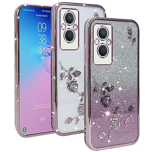 XINYEXIN Transparent Glitzer Hülle für Oppo Reno 8 Lite / Reno8 Lite, Bling Glitter Handyhülle Ultradünn Stoßfest, Niedliche Glitzernde Schutzhülle für Frauen Mädchen - Roségold von XINYEXIN