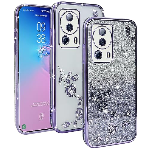 XINYEXIN Transparent Glitzer Hülle für Xiaomi 13 Lite, Bling Glitter Handyhülle Ultradünn Stoßfest, Niedliche Glitzernde Schutzhülle für Frauen Mädchen - Lila von XINYEXIN