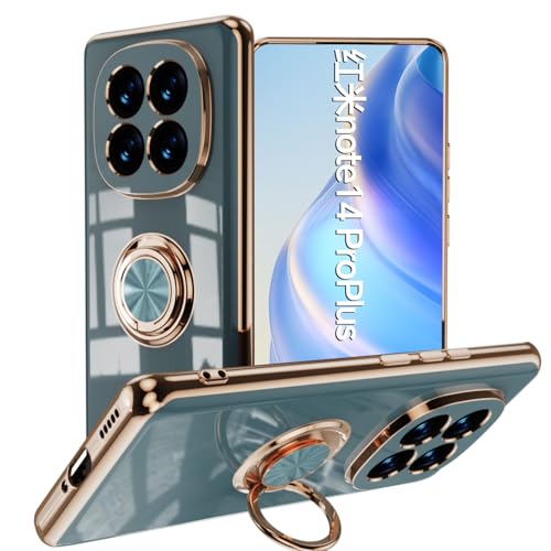 XINYEXIN für Xiaomi Redmi Note 14 Pro Plus 5G / 14 Pro+ 5G Hülle mit Ringständer 360 Grad Drehbarer Ständer Handyhülle Mode Silikon Stoßfeste Schutzhülle - Grau von XINYEXIN