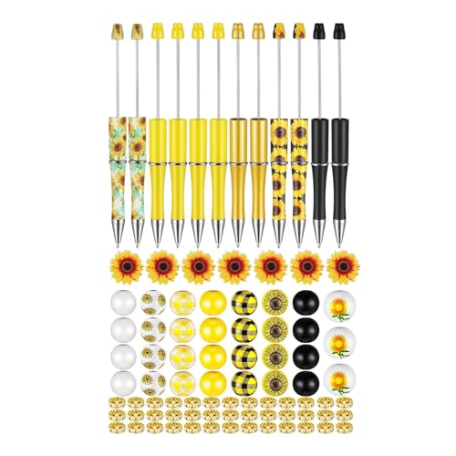XINYIN 86-teiliges DIY-Kugelschreiber-Set mit Perlen-Kugelschreiber, Holzperlen, 3D-Blumenperlen, DIY, lustiger Schreibstift, Büroangestellte von XINYIN