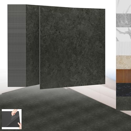 XINZI PVC Bodenbelag Selbstklebende Fliesen Vinylboden Selbstklebend, Vinylboden Bodenfliesen mit Holz-Effekt, 81 Vinyl Fliesen Klebefliesen Boden 7,53m² für Küche Wohnzimmer, Dunkelgrau von XINZI