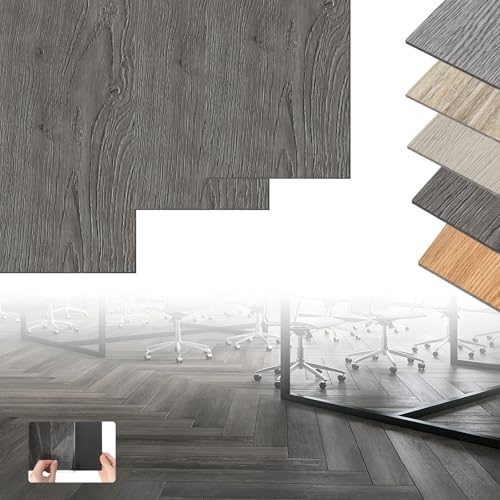 XINZI PVC Bodenbelag Vinylboden Selbstklebend, 72 Vinyl Fliesen Klebefliesen Boden, 10,04m² Holz-Effekt Klebefliesen, Verschleißfest Wasserfest für Küche Wohnzimmer Balkon (Eiche Dunkelgrau) von XINZI